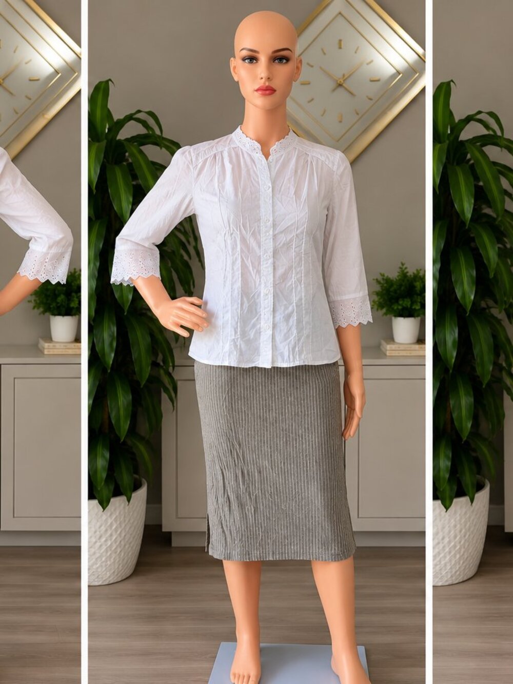 Lisa Rinna Collection Olive Pinstripe Stretch Midi Skirt